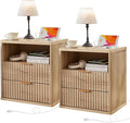 LEYAOYAO Fluted Nightstand Set of 2 with Charging Station,23" Modern Nightstand with Woodgrain Top, 2 Drawer End Table w/Storage, BedsideTables for Bedroom, Living Room, Curved Profile,Wood