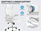TRALT Ergonomic Office Chair - Desk Chair with Wave High Back Adjustable Lumbar Support Computer Chair - Gaming Chairs Mesh Backrest and PU Leather Seat for Home Reading Chairs to Adults(White)