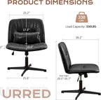 URRED Criss Cross Office Chair, Armless Cross-Legged Desk Chair with Fixed Legs, Height Adjustable Wide Seat Task Vanity Chair for Home Office or Bedroom (Black)