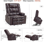 MCombo Dual Motor Power Lift Recliner Chair for Elderly, Lay Flat Lift Chair with Heat and Massage, Oversized Lift Recliner for Big and Tall, Faux Leather R7891 (Dark Brown, Oversized)