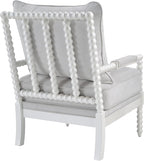 Morden Fort Linen Fabric Spindle Accent Chair with Wood Frame, French Style Accent Chairs with Padded Spring Seat and Armrest Pads, Brushed Base for Living Room Bedroom Farmhouse Office Balcony