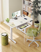 Casaottima Electric Standing Desk with Keyboard Tray, 35 Inch Height Adjustable Small Table, Sit Stand Table, Writing Computer Desk for Home, Office, Workstation, White