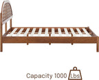 NTC Gem Wooden Bed Frame with Headboard, Crafted from Walnut, Rubber Wood with Silent Slats and Wood Central Supports, 1000 Lb Capacity, Effortless Assembly, King - Dark Walnut
