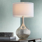 Possini Euro Design Swift Mid Century Modern Table Lamps 30.5" Tall Set of 2 Mercury Glass Chrome Double Sheer Drum Shade Decor Living Room Bedroom House Bedside Nightstand Home Office Entryway