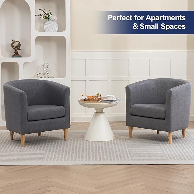 Accent Barrel Chair Set of 2, Modern Comfy Living Room Chairs with Armrest Small Reading Chair with Cozy Soft Padded for Bedroom Reception Room Cafe, Grey