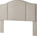 24KF Middle Century Linen Upholstered Tufted Queen Size Headboard with Antique Brass Nail Heads Trim Queen/Full headboard-Linen