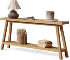 LITTLE TREE 70.9 Inches Extra Long Console Table for Entryway, 2-Tier Narrow Wood Sofa Table Behind Couch, Large Sofa Table for Living Room, Light Brown Hallway Entry Table with Storage