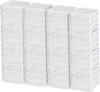 Sterilite ClearView Compact Stacking 3 Drawer Storage Organizer System for Crafting Supplies, Home Office, or Dorm Room, (16 Pack)