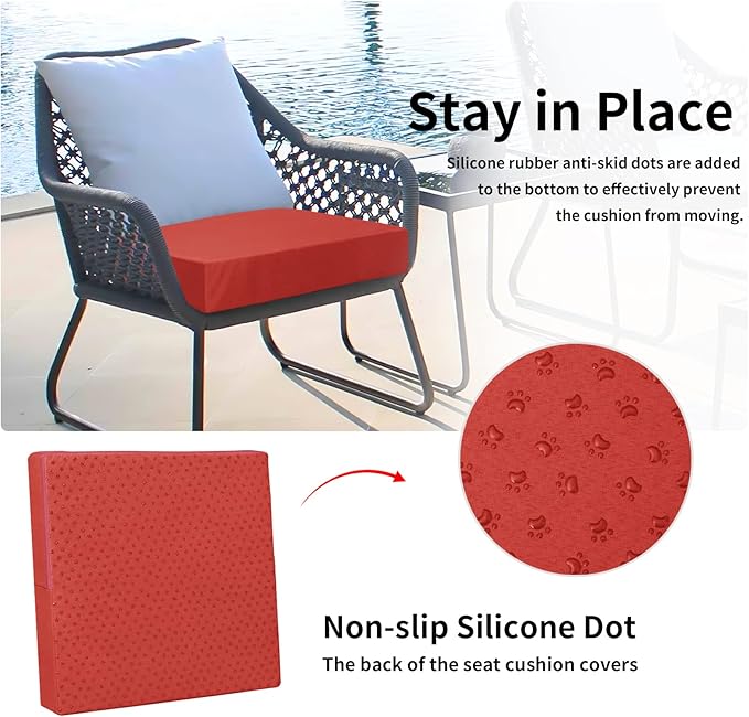 Easy-Going Waterproof Patio Cushion Covers 22x22x4 inch 4 Pack Replacement Non-Slip Outdoor Seat Cushion Slipcover with Zipper. Terra Red