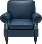 Accent Chair,22.4" Seat Depth Armchair with Roll Arms,36.6W*34.3D*34.6H Living Room Chair,Wood Legs,Set of 2,Faux Leather in Navy