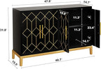 HLR Accent Cabinet with 4 Doors&Shelves, Sideboard Buffet Cabinet with Gold Trim, Modern Black Storage for Living Room, Entryway, Kitchen, Dining Room, Hallway