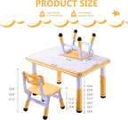 Kids Table & Chairs Set (2 Chairs), Height Adjustable Toddler Table and Chair Set for Kids Ages 3-8 with Graffiti Desktop, Learning & Art Activity Desk for Classroom, Home, Daycare (Natural)