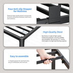 ROIL 12 inch Metal Queen Bed Frame with Rounded Corner and Headboard Hole Mattress Retainers 3500LBS Heavy Duty Steel Slats No Box Spring Needed Platform Noise-Free Easy Assemble