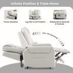 CHITA Electric Power Lift Recliner Chair for Elderly with Massage and Heat, Large Lay Flat Genuine Leather Recliner Chair with Cup Holders, USB Ports, Power Headrest, Independent Backrest, Light Gray