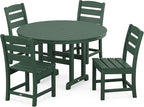 POLYWOOD Lakeside 5-Piece Outdoor Dining Set, HDPE Patio Furniture Table and Chairs for 4, All-Weather Recycled Plastic, Fade-Proof Bistro Set for Deck, Garden, Backyard, Green