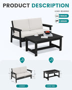 SERWALL Outdoor Loveseat, Black Frame and Khaki Cushion
