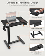 FiCiHi Small Electric Standing Desk - Adjustable Height Bedside Laptop Table with Wheels, Mobile, Rolling Computer Sit Stand Desks, Movable, Home Office, Sofa, Couch Use (24x16,Black)