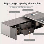 86IN Executive Office Desk - Large Office Desk L Shaped Computer Desk with 2 Drawers & Grille Design | Thickened Countertop & Large Capacity Side Cabinet Storage & Metal Cabinet Handle