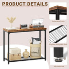 32" Small Console Table, 2-Tier Narrow Entryway Table, Sofa Table with Mesh Shelves, Console Tables for Living Room, Hallway, Entryway, Farmhouse Console Table with Storage, Rustic Brown