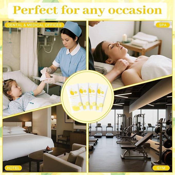Moist Cotton Towel Bulk Moist Towelettes Individually Wrapped,White Towel Services,Refreshment Pre Moistened Towels for Dentist Travel Sport Party Hotel 50,Lemon