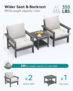 SERWALL HDPE Patio Sofa Set, 3-Piece Sectional Outdoor Furniture Set, All Weather Outdoor Couch Set Patio Furniture Set for Deck, Lawn, Grey Frame with Khaki Cushion