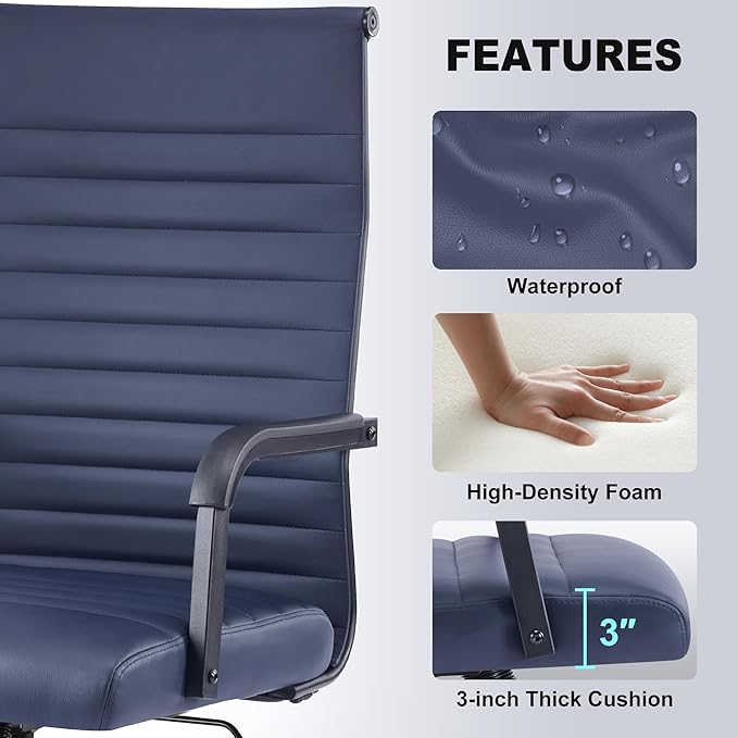 Office Desk Chair, Ergonomic Conference Room Chairs, PU Leather Executive Ribbed Computer Chair, Swivel Rolling Chair for Home Office