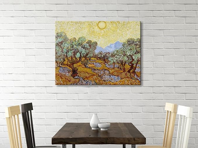 Wieco Art Canvas Wall Art Print of Vincent Van Gogh Paintings Olive Trees with Yellow Sky and Sun Field Pictures Artwork Wall Art for home Decoration and Wall Decor