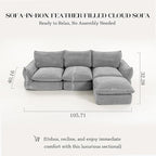 106'' Down Blend L-Shaped Sectional Sofa, Deep Seat Feather-Filled Cushions, Oversized Cloud Couch with Sink-in Comfort, Modern Living Room Sofa – Pebble Gray