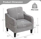 Accent Chairs Set of 2, Upholstered Living Room Chairs with Side Pockets, Mid Century Modern Reading Chair for Bedroom, Comfy Armchair Single Sofa Side Chair for Office, Small Room, Light Grey