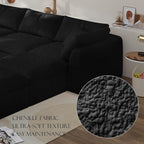 Boneless Cloud Couch Modular Sectional Sofa with Deep Seat for Living Room, L Shape Couch with Ottoman, Snowflake Cloth and 40D Memory Sponge，2 Throw Pillows (Black, 6 Seater+2 Ottoman)