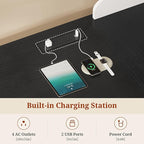 61" Executive Desk, Farmhouse Home Office Desk with Drawers, Wood L Shaped Computer Desk with 4-Tier Paper Organizer, File Holder, Power Outlets, LED Light, Storage Shelves, Hooks, White