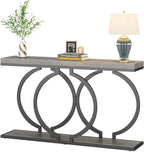 LITTLE TREE 55 inch Faux Marble Gold Console Table Modern Entryway Table Narrow Long Sofa Table Accent Table for Living Room, Grey + Black