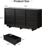 Black Dresser for Bedroom, 59" Wide 9 Drawer Dresser, Mid Century Modern Dressers Chest of Drawers, Wooden Large Dressers for Bedroom, Closet