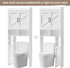 Homhedy Over The Toilet Storage Cabinet with 2 Barn Door and Toilet Paper Holder Stand, FreeStanding Toilet Shelf Space Saver, for Bathroom, Restroom, Laundry, White
