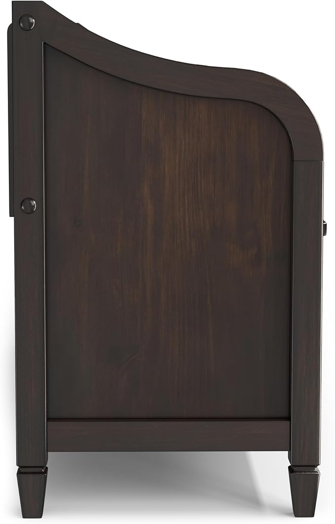 SIMPLIHOME Connaught Entryway Storage Bench - 56 inch Wide Solid Wood Wide Storage Seat in Chestnut Brown, Traditional Bench for Entryway or Living Room with Lift-Up Lid and Paneled Front