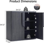 34.5'' Sideboard Buffet Cabinet W/Storage, Modern Accent Cabinets W/Curved Handles & Adjustable Shelves, 2 Doors Coffee Bar Buffet Table Credenza for Living Room Kitchen Hallway, Dark Grey