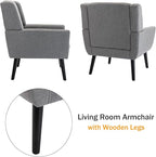 Dolonm Midcentury Modern Accent Chair with Arms, Upholstered Fabric Reading Side Chair Tufted Back Decorative Wingback Chair for Living Room Bedroom (Light Grey)