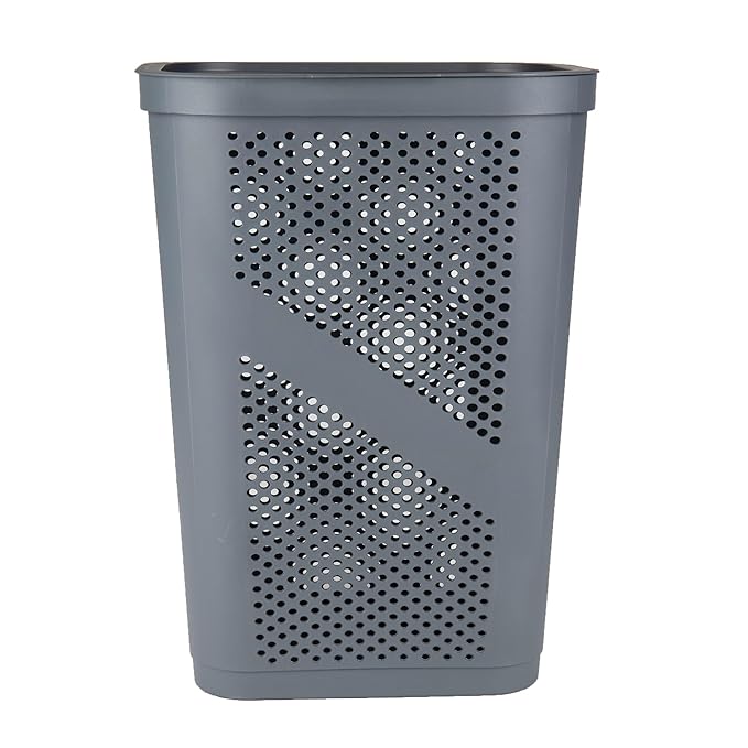 Mind Reader 60L Slim Laundry Hamper, Clothes Basket, Lid, Ventilated, Plastic, Set of 2, Gray