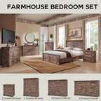 26" Tall Nightstand with Charging Station, Farmhouse 23.6" Wide Large End Table w/Roman Column, Wood Rustic Side Table w/Metal Handle, 3 Drawers Dresser for Bedroom, Living Room, Light Brown