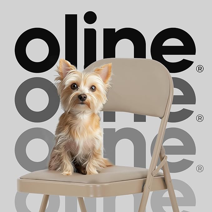 Oline Vinyl Folding Chairs, Padded Vinyl Cushion Chairs with Durable Metal Frame, Indoor Outdoor Stackable Foldable Guest Chairs for Office Wedding Kitchen Dining, 300lb Capacity (Khaki, 6 Pack)