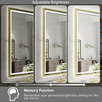 24X36 Inch Led Bathroom Mirror,Frontlit & Backlit Lighted Mirror,Gold Metal Frame Vanity Mirror for Wall,Double Lights Strips,Anti Fog Stepless 3 Colors Temperature & Dimmable