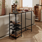 COSTWAY 48" Long Bar Table, Bar Height Dining Table with Storage Shelves, Wine Racks & Stemware Holders, Industrial Breakfast Table for Kitchen Living Room Behind Couch, Rustic Brown