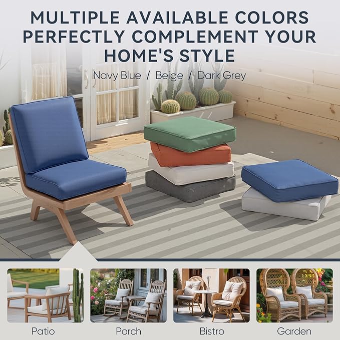 10-Piece Outdoor Patio Cushion Set - Fade & Water Resistant with Removable Olefin Cover, 22x24x4 Inch Memory Foam Cushions for Wicker Sectional Sofa – Blue/Regular