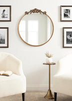 Kate and Laurel Arendahl Ornate Glam Round Mirror; 24 Inch Diameter; Gold; Dramatic Baroque Style Wall Mirror for Vintage Antique Inspired Home Decor Aesthetic