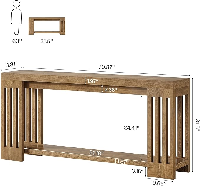 Tribesigns Farmhouse Console Table, 70.9-Inch Sofa Table Behind Couch with Vertical Stripe Legs, 2-Tier Entryway Accent Furniture for Living Room, Hallway, Entrance, Foyer, Light Brown