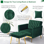 Velvet Accent Chair with Adjustable Armrests and Backrest, Button Tufted Lounge Chair, Single Recliner Armchair with Ottoman and Pillow for Living Room, Bedroom, Green