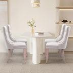 Velvet Upholstered Dining Chairs Set of 4, Modern Style Kitchen Side Chairs with Nailhead Trim and Wood Legs,Metal Pulling Ring for Dining Room Living Room(Beige,Set of 4)