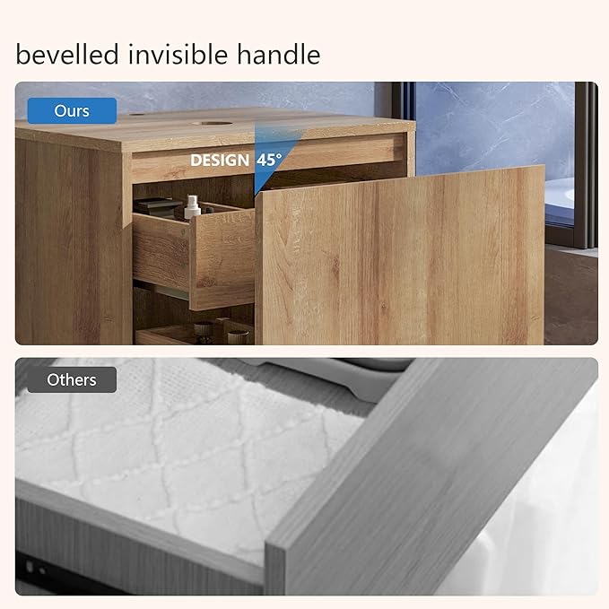 Bathroom Vanity, Natural Color Wall-Mounted Bathroom Vanity with Hidden Drawer (Nature Without Sink, 24)