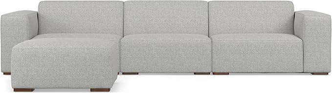 SIMPLIHOME Rex Modular Sofa and Ottoman Set in 100% Recycled Polyester Tightly Woven Performance Fabric, Pale Grey, 122-inch-wide 3-Seater Couch and Matching 34-inch-wide Ottoman for Living Room