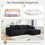PELUMY 108.7" L-Shaped Modular Sectional Sofa with Oversized Chaise, Cloud Couch with Memory Foam, No Assembly Required Sleeper Sofa for Small Space Living Room, Apartment (Black, Corduroy)